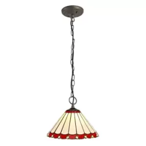 Image of 3 Light Downlighter Ceiling Pendant E27 With 30cm Tiffany Shade, Red, Crystal, Aged Antique Brass - Luminosa Lighting