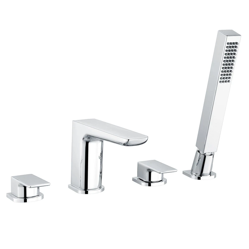 Image of Nes Home Designer Chrome Bath Filler Hot & Cold Taps With Shower Handset 4 Tap Hole Mixer