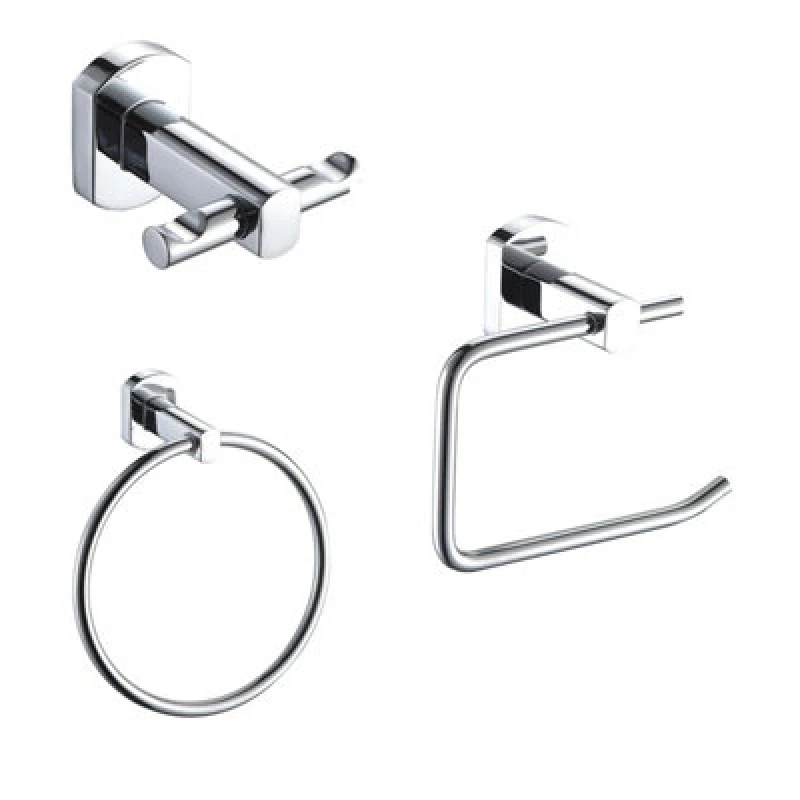 Image of Showerdrape Showerdrape Admiralty Chrome Stainless Steel Wall Mounted 3 Piece Bathroom Accessory Set Silver