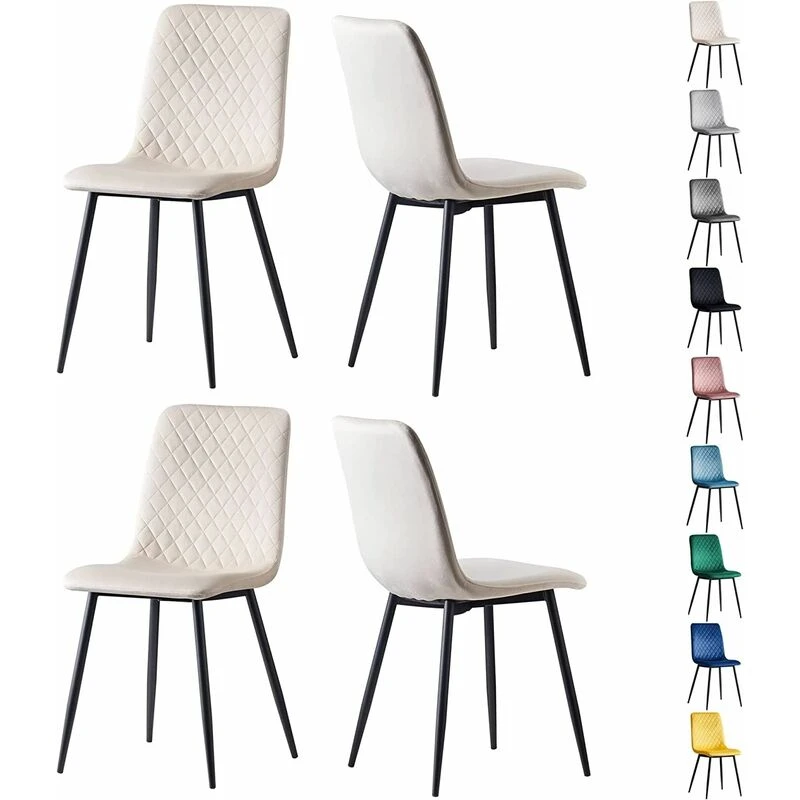 Image of MCC DIRECT Set of 4 Designer Velvet Fabric Dining Chairs Metal Legs Lexi Chairs beige LX0418