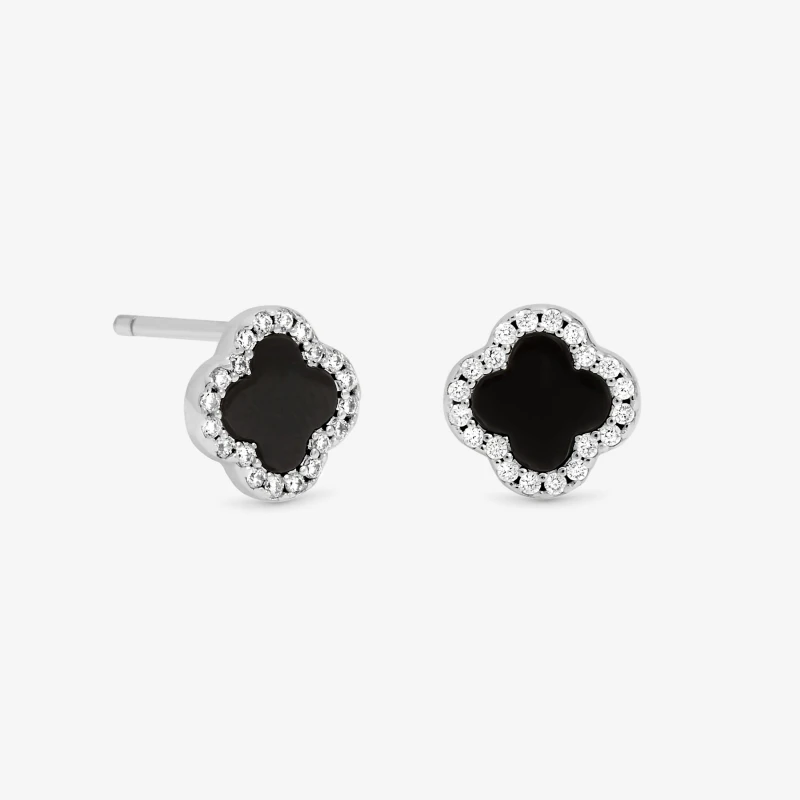 Image of Simply Silver Sterling Silver 925 Pave and Jet Clover Studs Stud Earrings One Size Silver 38664011000