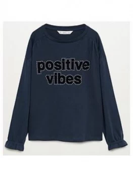 Image of Mango Girls Positive Long Sleeve Tshirt - Navy