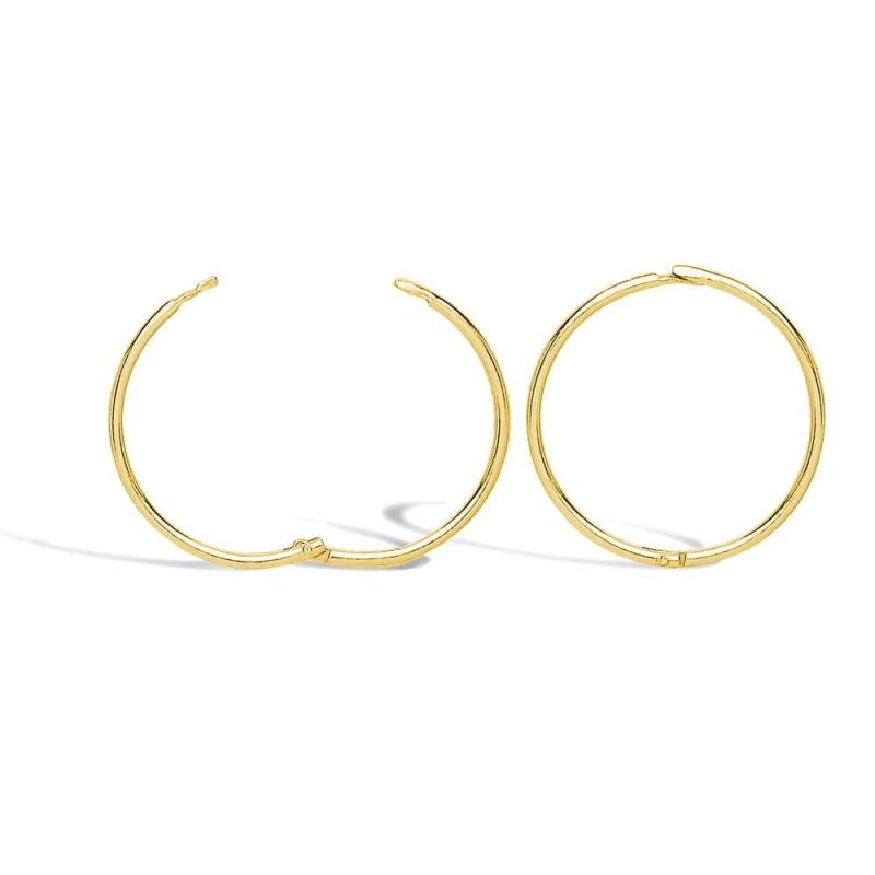 Image of Jewelco London Solid 9ct Gold Hinged Sleeper 1mm Hoop Earrings 15mm - JER649B Gold unisex