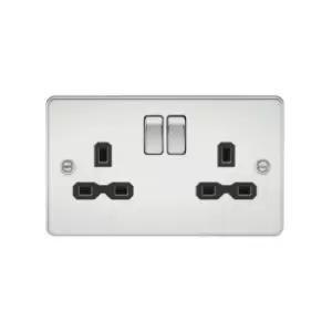 Image of Flat plate 13A 2G dp switched socket - polished chrome with Black insert - Knightsbridge
