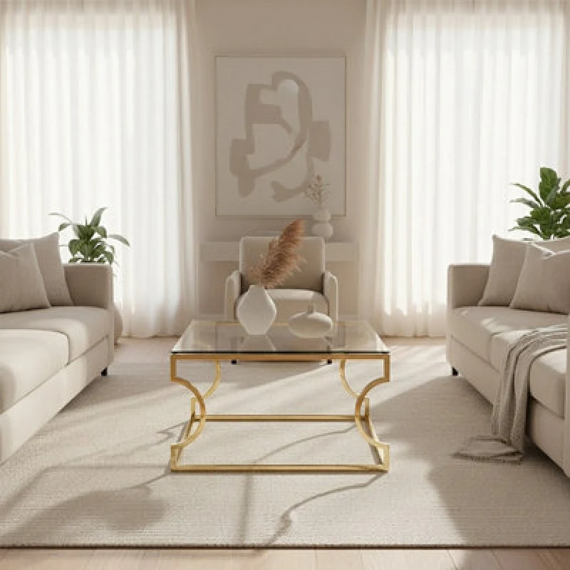 Image of Premier Housewares Contemporary Curved Frame Coffee Table, Durable Lounge Display Table, Functional Sleek Decorative Table Gold