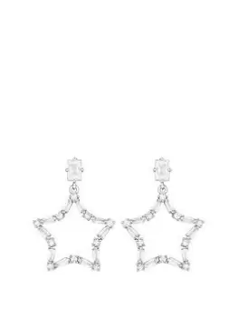Image of Jon Richard Rhodium Plated Cubic Zirconia Open Star Earrings, Silver, Women