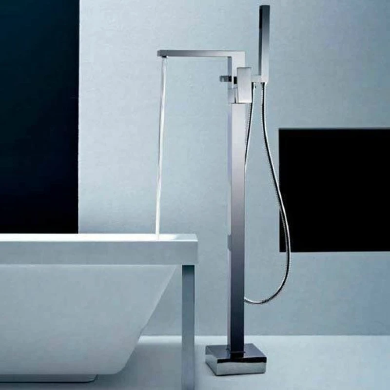 Image of Nes Home Noir Cube Freestanding Bath Shower Mixer in Metallic Silver Metallic Silver Unisex