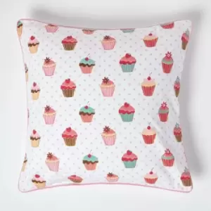 Image of Cotton Cup Cakes Cushion Cover, 60 x 60cm - Pink - Homescapes