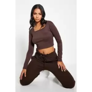 Image of I Saw It First Rib Square Neck Cotton Crop Top - Brown