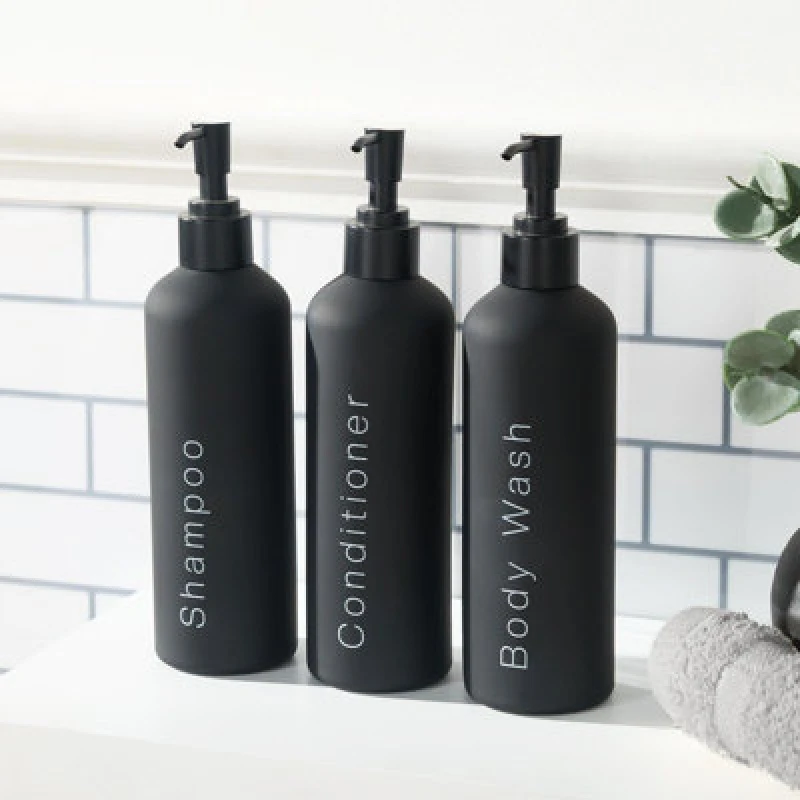 Image of OHS OHS 3 Pack Soap Dispensers Refillable Shampoo Pump Bottles in Black One Size Unisex 5027434225903