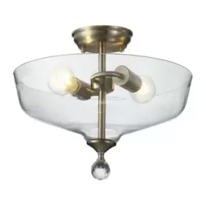 Image of Luminosa Talisa 2 Light Semi Flush Ceiling Lamp E27 With Flat Round 38cm Glass Shade Satin Nickel, Clear