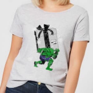 Image of Marvel The Incredible Hulk Christmas Present Womens Christmas T-Shirt - Grey - S