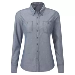Image of Premier Womens/Ladies Chambray Organic Long-Sleeved Shirt (S) (Indigo Denim)