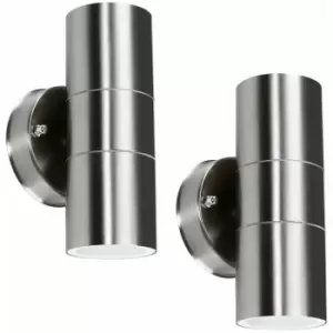 Image of Minisun - 2 x Brushed Chrome Outdoor Garden Up/Down Security Wall Lights - No Bulbs