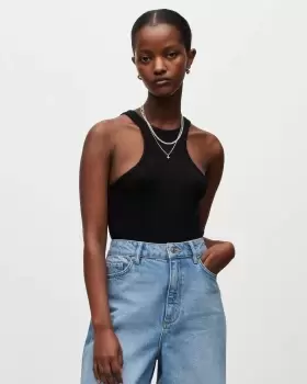 Image of AllSaints Womens Slim Fit Norma Bodysuit, Black, Size: 16