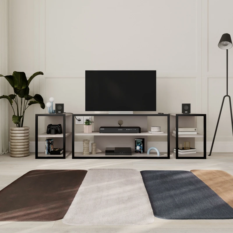 Image of Decortie Echo' Modern 3 Piece TV Unit Set 43" with 2 Storage Side Tables & Shelves in Grey Size: 2 Pack Grey Unisex 2 Pack