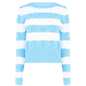 Image of Jack Wills Marlston Stripe Chunky Cable Knitted Jumper - Blue