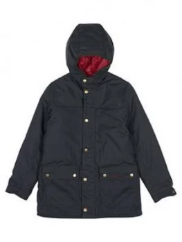 Image of Boys, Barbour Durham Hooded Wax Jacket - Sage, Sage, Size Age: 8-9 Years