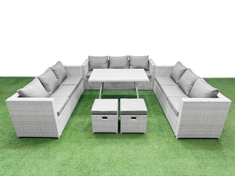 Image of Fimous 11 Seat Patio PE Rattan Garden Furniture with 2 Small Stool Light Grey Light Grey Unisex
