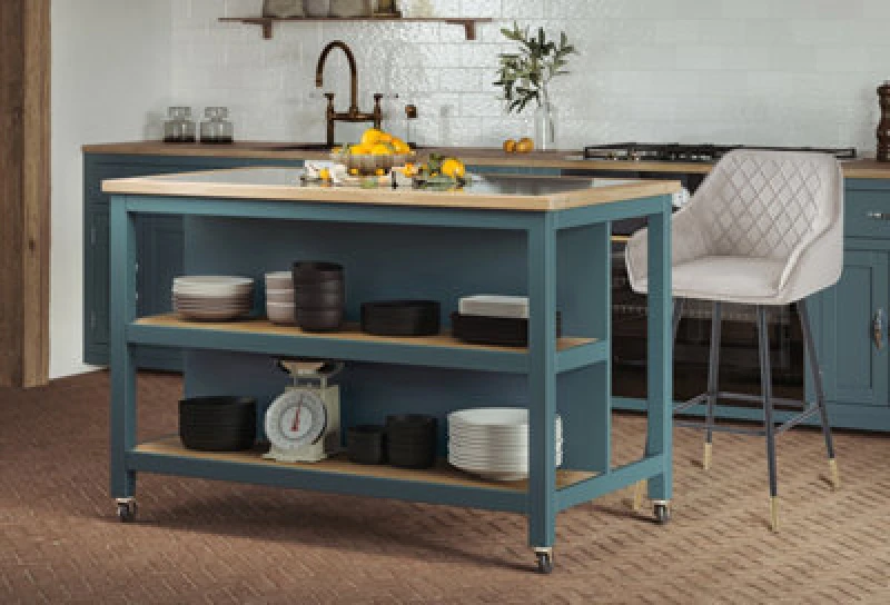Image of Baumhaus Kitchen Island (Blue) Open with Breakfast Bar in Blue Blue Unisex