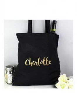 Image of Personalised Metallic Gold Name Black Canvas Bag