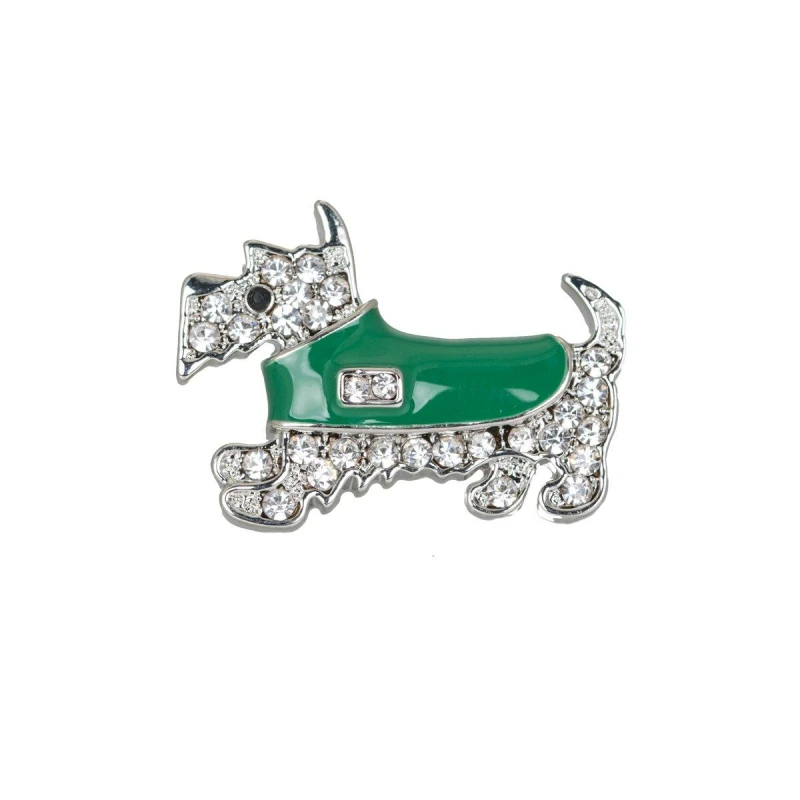 Image of Espree Espree Green Enamel Scottie Dog Brooch Green One Size