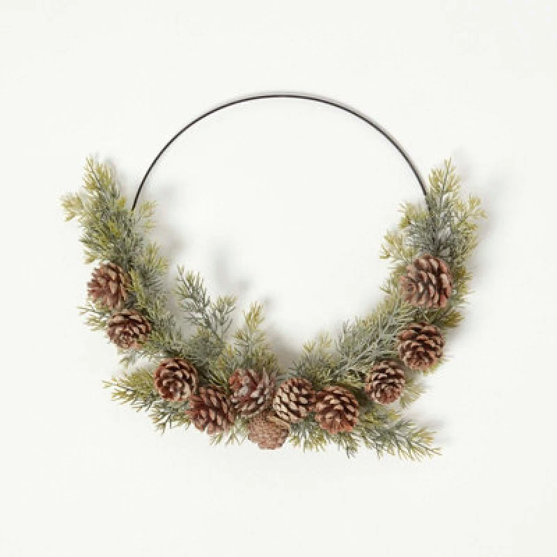 Image of Homescapes Pinecone & Green Fir Wire Christmas Wreath Green