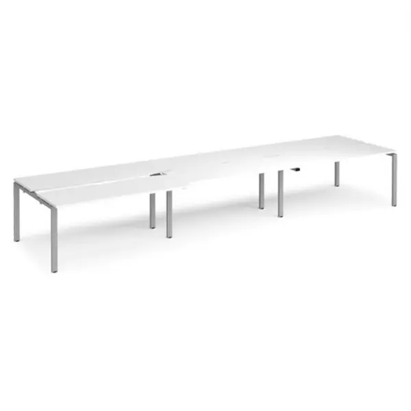 Image of Adapt Bench Desk 6 Person Rectangular Desks 4800mm With Sliding Tops White Tops With Silver Frames 1200mm Depth Adapt White STE4812-S-WH