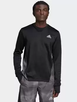 Image of adidas Own The Run Colorblock Sweatshirt, Black, Size S, Men