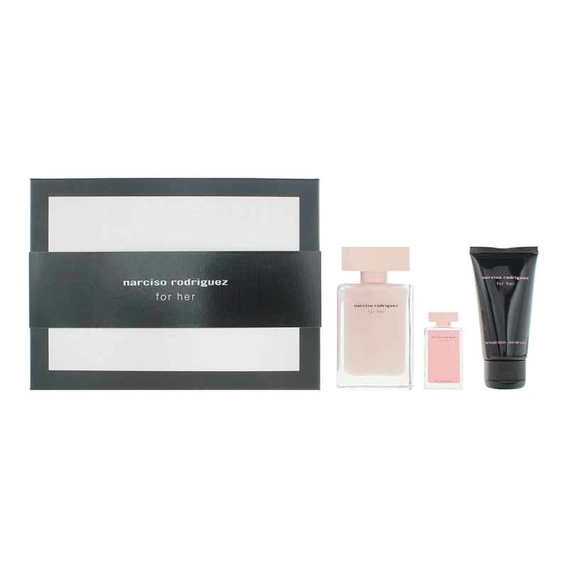 Image of Narciso Rodriguez For Her 3 Piece Gift Set: Eau de Parfum 50ml - Eau de Parfum 7.5ml - Body Lotion 50ml
