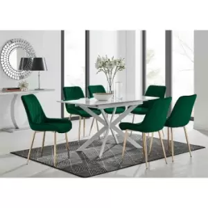 Image of Furniture Box LIRA 120 Extending Dining Table and 6 Green Pesaro Gold Leg Chairs