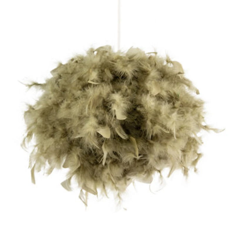 Image of Happy Homewares Eye-Catching And Modern Olive Green Feather Decorated Pendant Shade