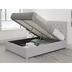 Image of Olivier Ottoman Upholstered Bed, Kimiyo Linen, Silver - Ottoman Bed Size Single (90x190)