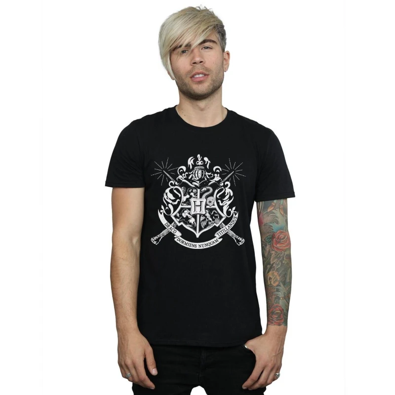 Image of Harry Potter Mens Hogwarts Houses Cotton T-Shirt in Black Size: Small Black Male S