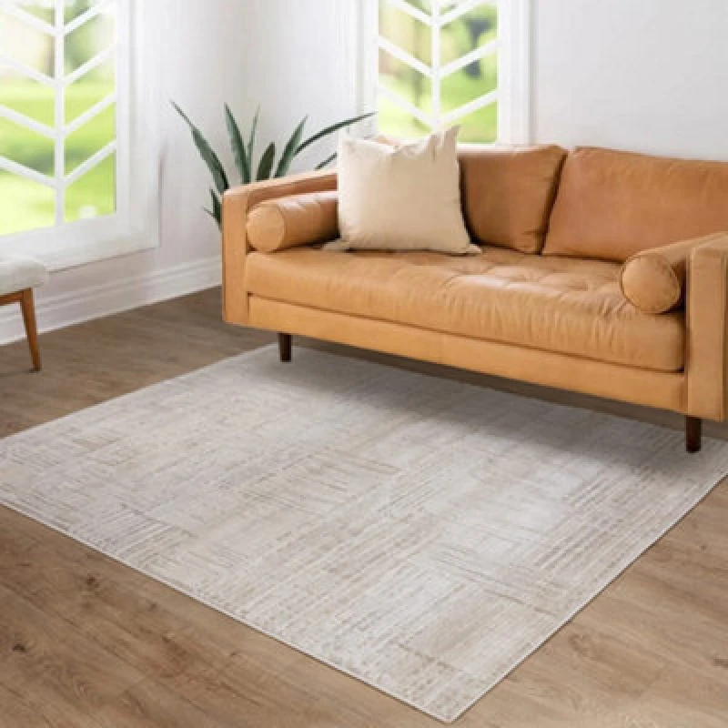Image of The Rug Edit Axel Scandi Grid Ivory Living Room Rug 80X140Cm