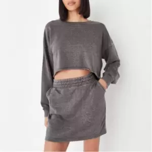 Image of Missguided Washed Crop Sweat Mini Skirt Set - Black