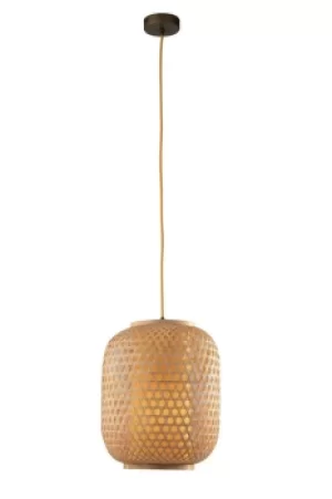 Image of ZEN Cylindrical Pendant Ceiling Light Wood 30x37cm
