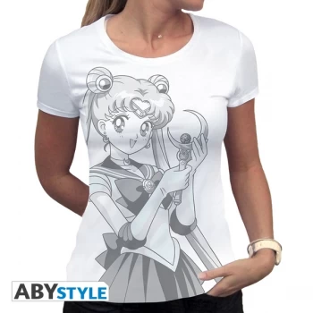 Image of Sailor Moon - Bunny And Moon Stick Womens Medium T-Shirt - White