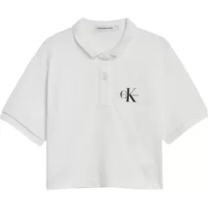 Image of Calvin Klein Jeans Monogram Pique Polo Top - White