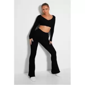 Image of I Saw It First Elasticated Waist Seamless Rib Flares - Black