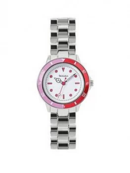 Image of Tikkers Tikkers White And Pink Detail Dial Stainless Steel Bracelet Kids Watch