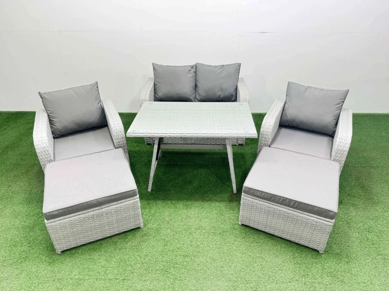 Image of Fimous PE Wicker Rattan Garden Furniture Set Reclining Chairs Love Sofas in Light Grey Light Grey Unisex
