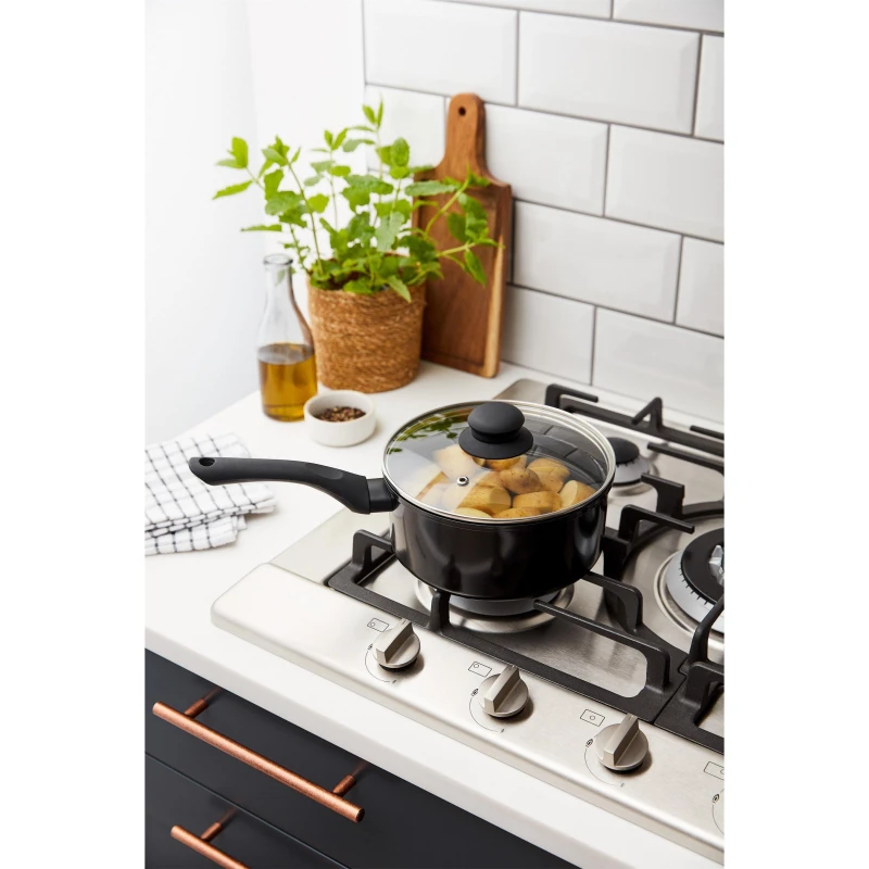 Image of Homelife Non-Stick Saucepan with Lid - Black 20cm