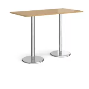 Image of Pisa rectangular poseur table with round chrome bases 1600mm x 800mm - oak