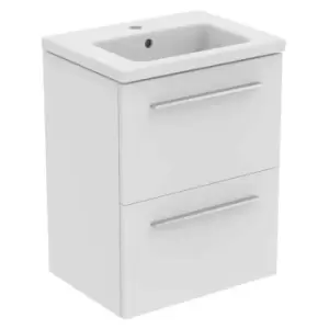 Image of Ideal Standard I.life S 50Cm Matt White 2 Drawer Vanity Unit, 51Cm Vanity Basin And Chrome Handle Pack
