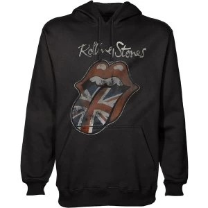 Image of The Rolling Stones - Union Jack Tongue Unisex Small Pullover Hoodie - Black