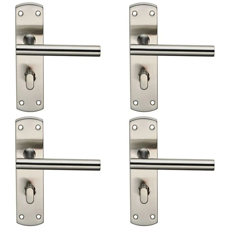 Image of Loops 4x Mitred T Bar Lever on Bathroom Backplate Handle Thumbturn Lock Satin Steel Metallics