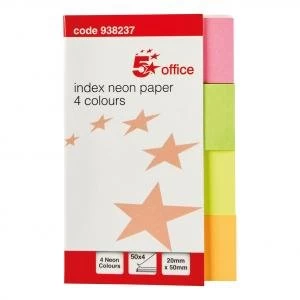 Image of Office Index Flags Neon 20x50mm 50 Sheets per Colour Assorted Pack 5