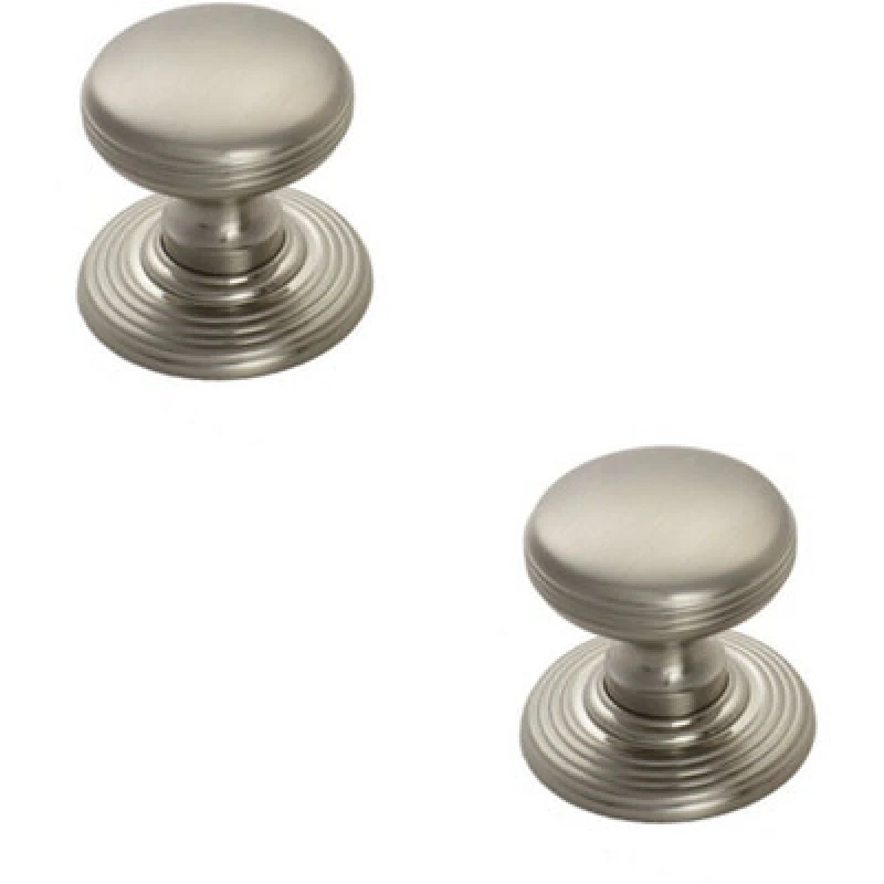 Image of Loops 2x Smooth Ringed Cupboard Door Knob 35mm Dia Satin Nickel Cabinet Handle Metallics unisex