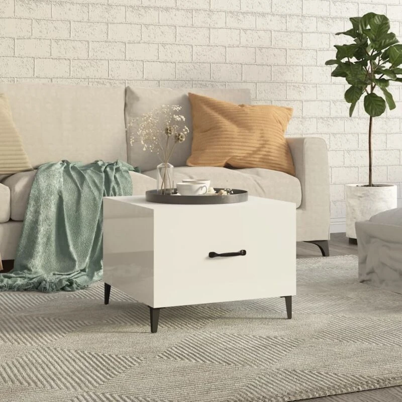Image of Vidaxl Coffee Table With Metal Legs High Gloss White 50X50X40 Cm, White 812738
